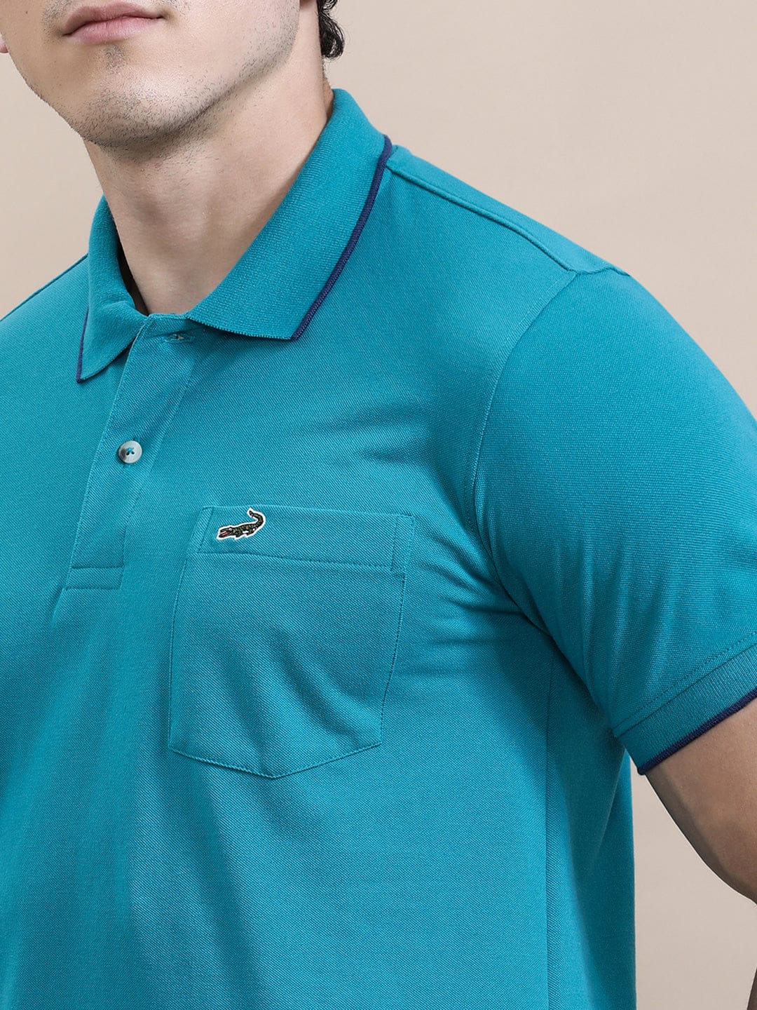 CROCODILE Jade Green Solid Polo T-Shirt with Pocket