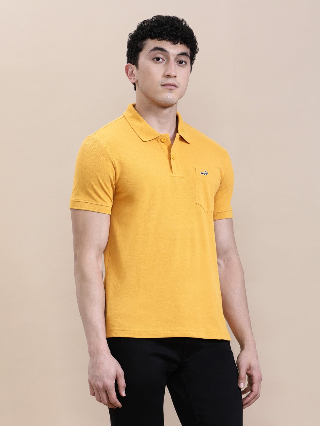 CROCODILE Mustard Yellow Solid Polo T-Shirt with Pocket