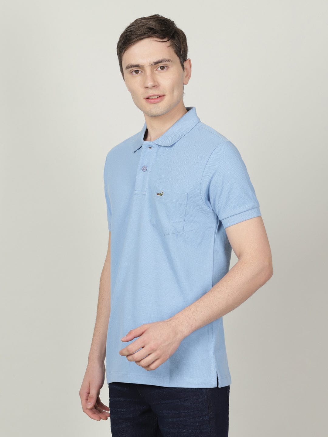 CROCODILE Casual Polo T-Shirt Solid Blue with Pocket