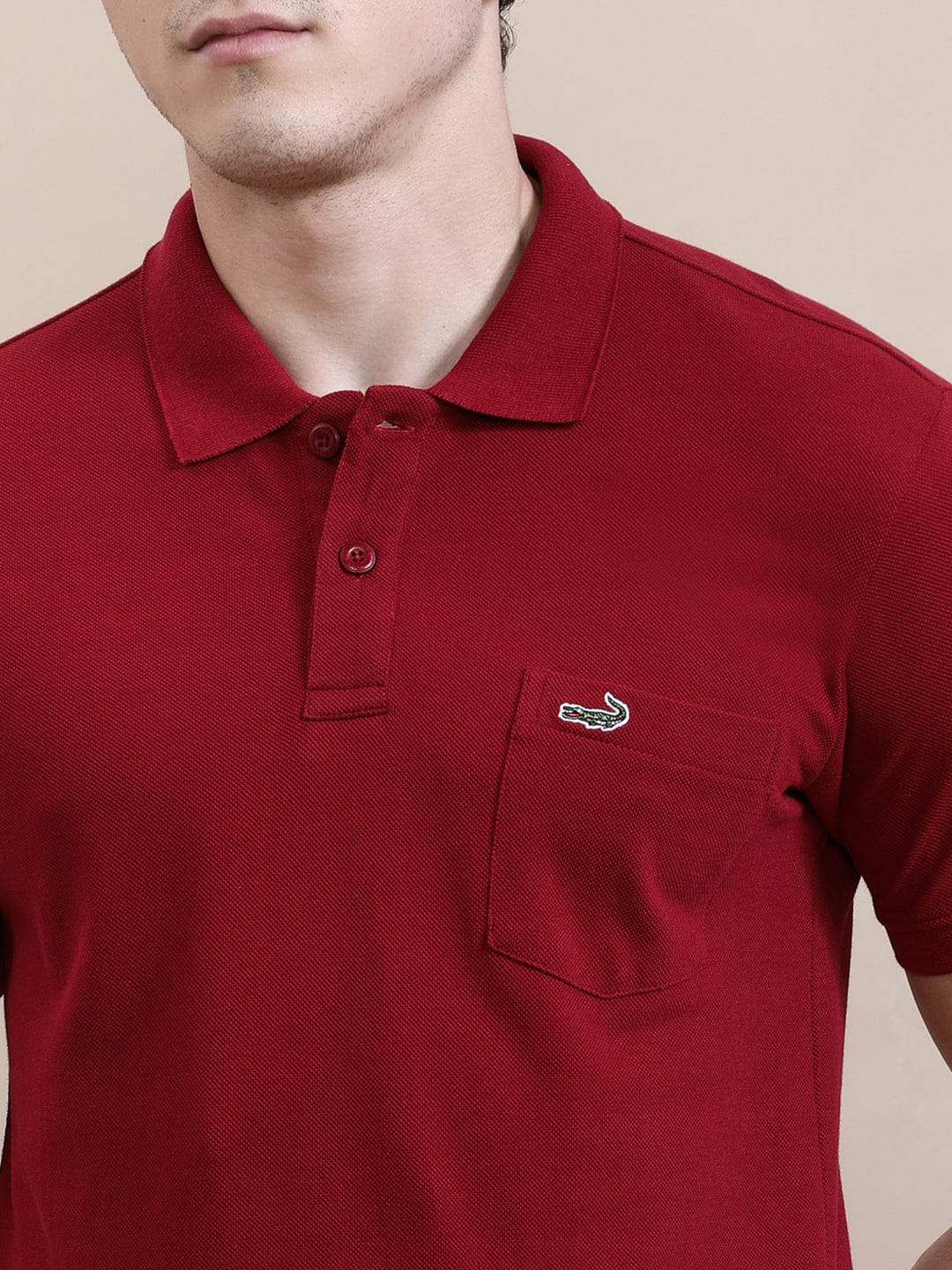 CROCODILE Brick Red Solid Polo T-Shirt with Pocket