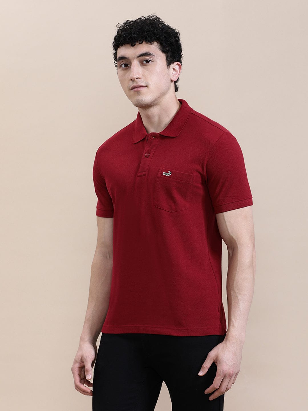 CROCODILE Brick Red Solid Polo T-Shirt with Pocket