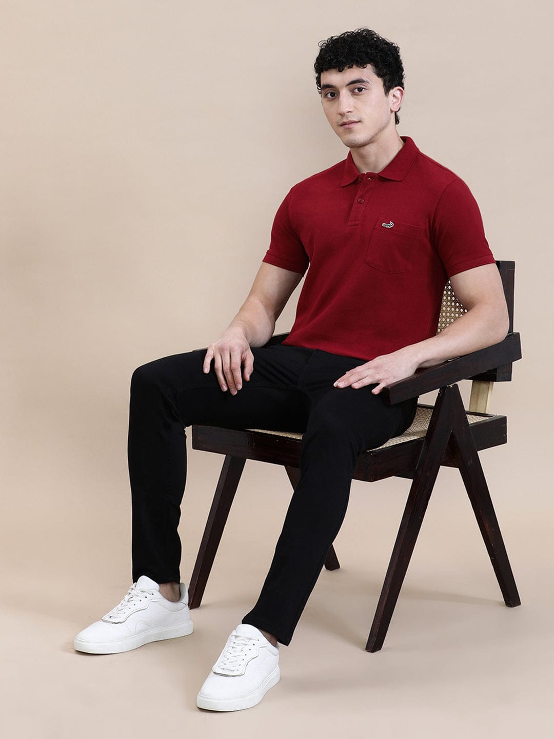 CROCODILE Brick Red Solid Polo T-Shirt with Pocket