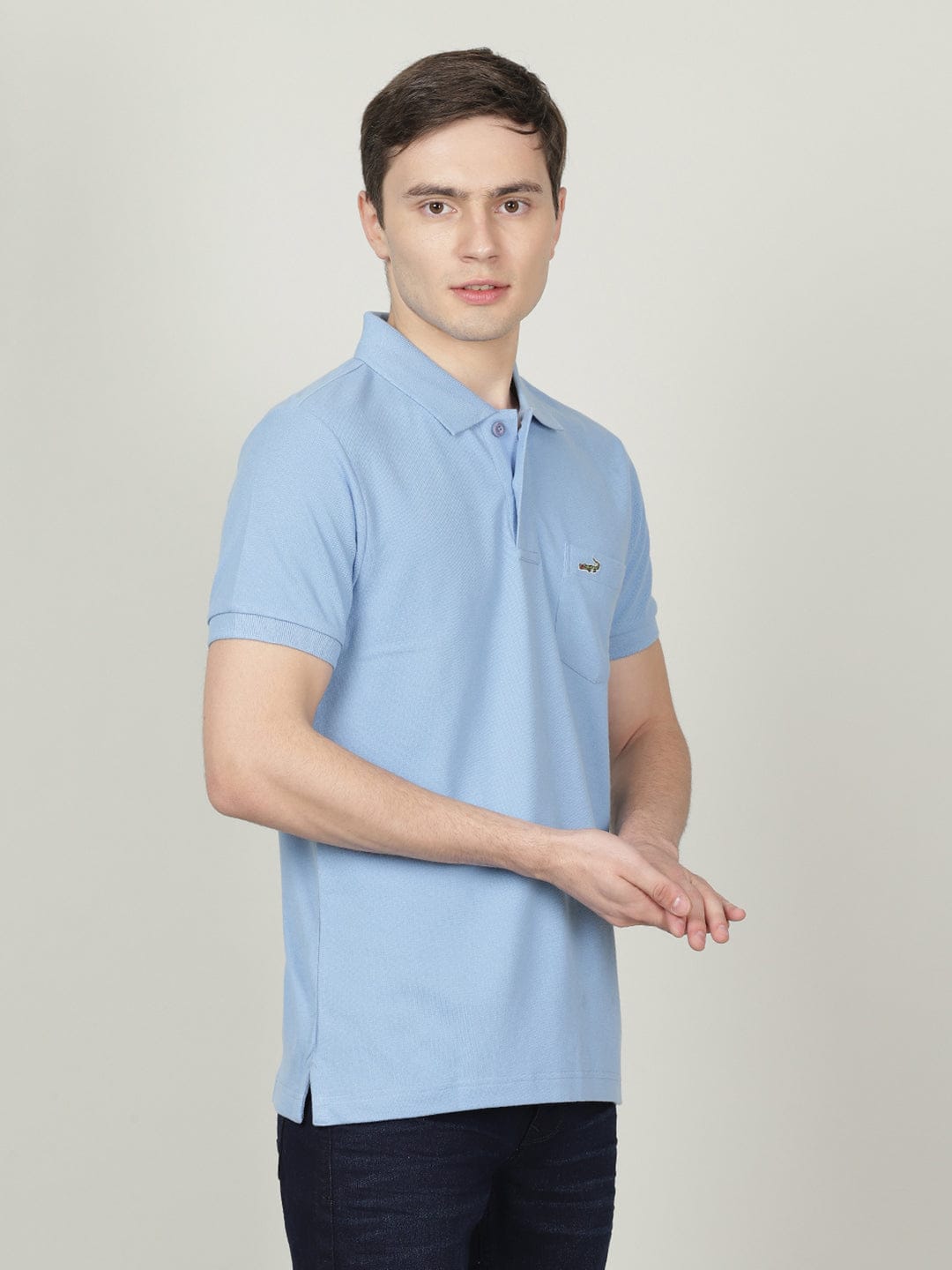 CROCODILE Casual Polo T-Shirt Solid Blue with Pocket