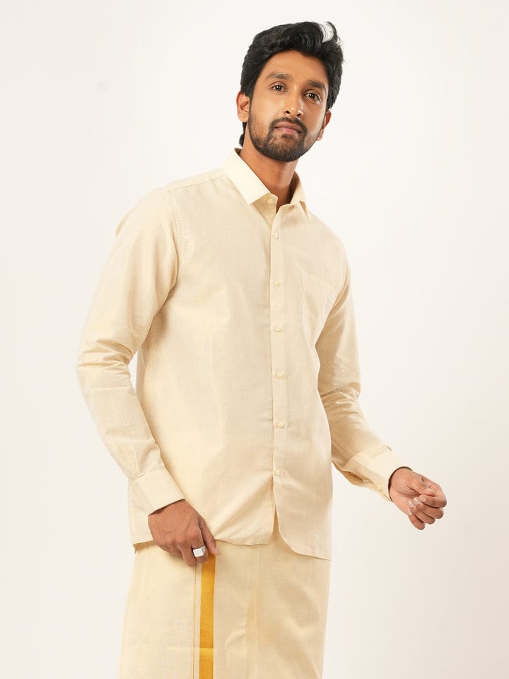 Kondattam Tissue Shirt & Gold Border Dhoti Set