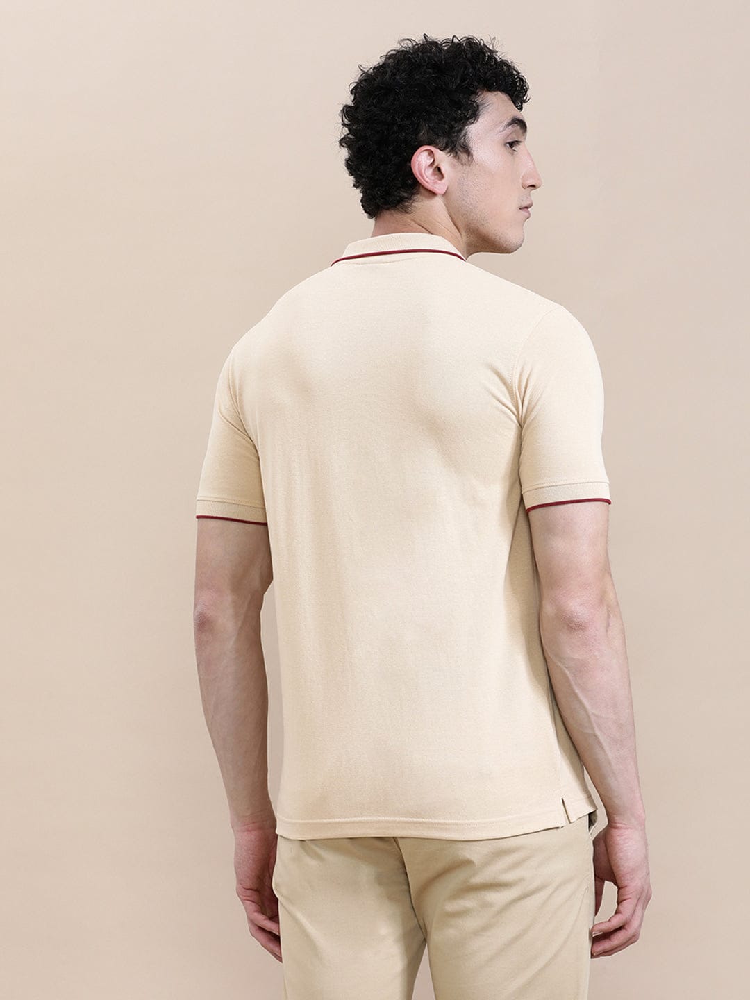 crocodile Oat Milk Beige Solid Polo T-Shirt with Pocket