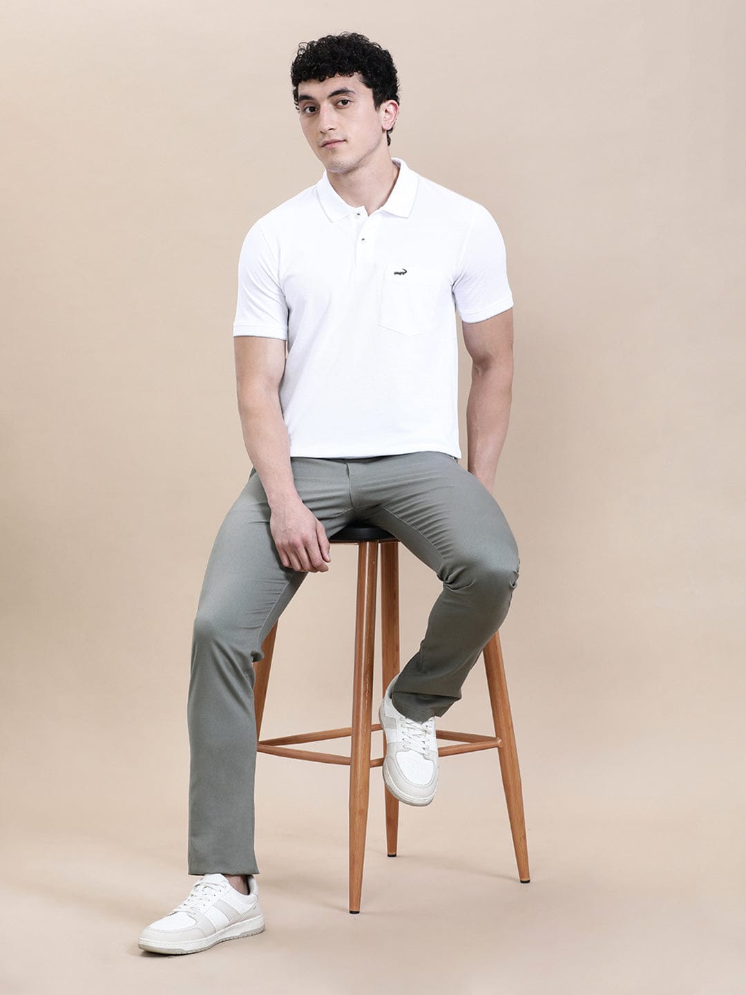 crocodile White Solid Casual Polo T-Shirt with Pocket