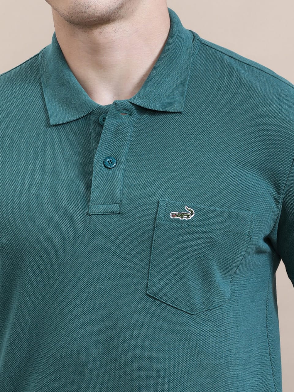 CROCODILE Casual Solid Green Polo T-Shirt with Pocket