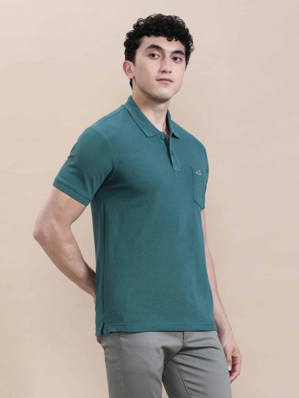 CROCODILE Casual Solid Green Polo T-Shirt with Pocket