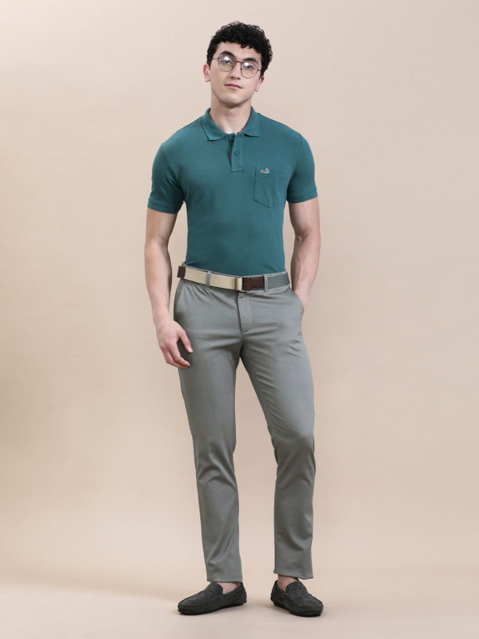 CROCODILE Casual Solid Green Polo T-Shirt with Pocket