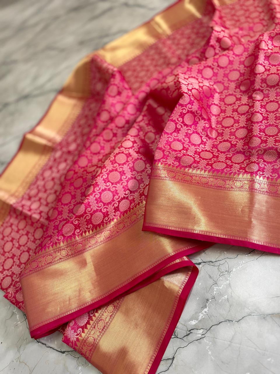 Luxurious pink Kanchipuram silk saree