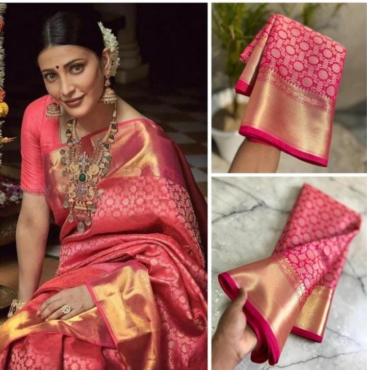 Luxurious pink Kanchipuram silk saree