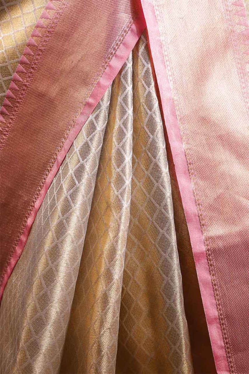 Deepika Padukone inspired Gold Banarasi Tissue Silk Saree
