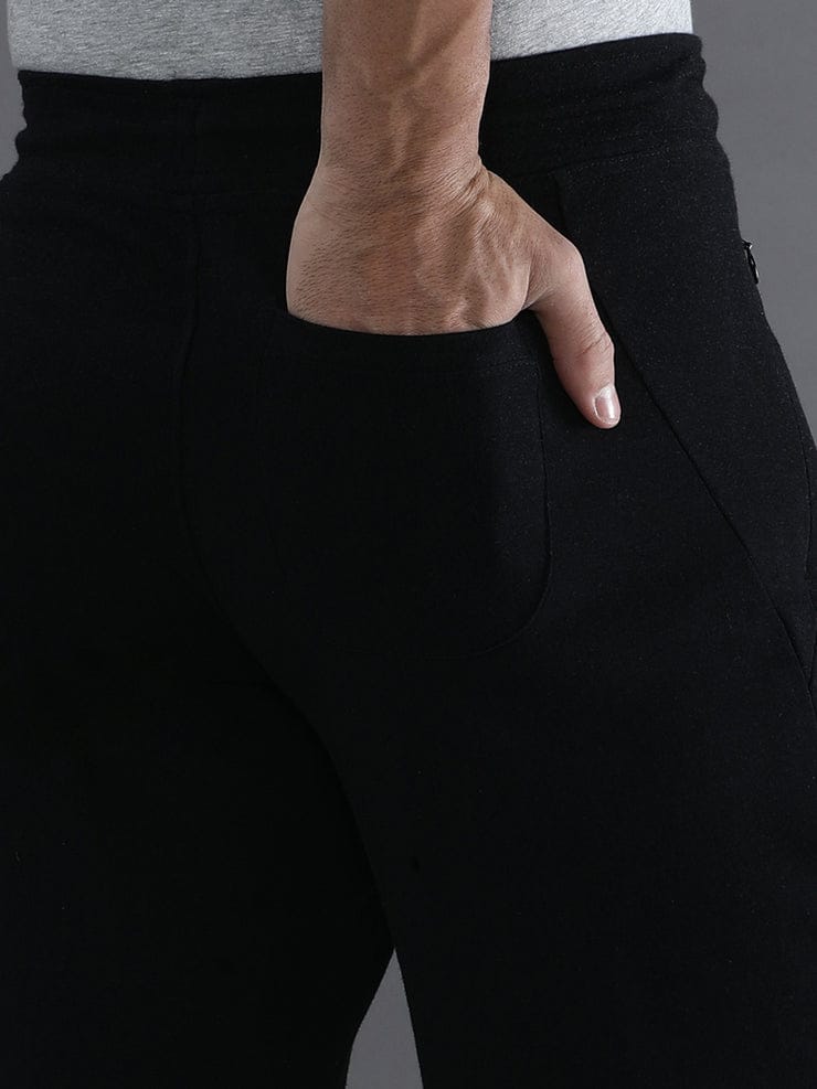 Solid Comfort Fit Black Track Shorts