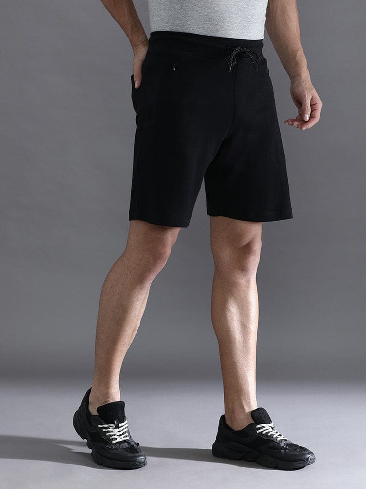 Solid Comfort Fit Black Track Shorts