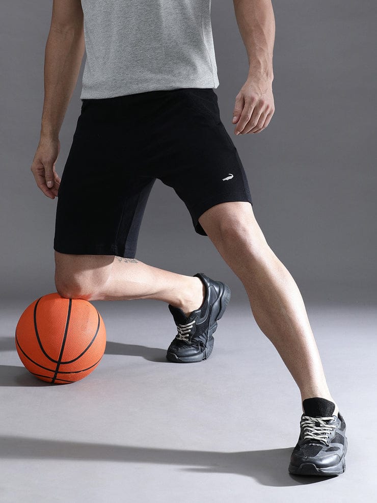 Solid Comfort Fit Black Track Shorts