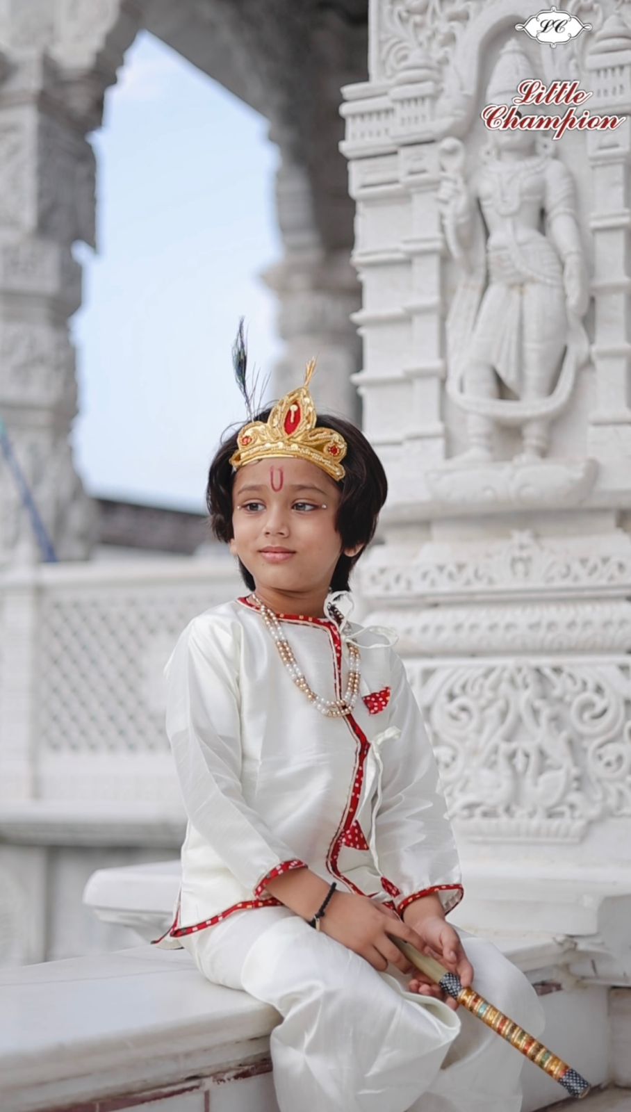 Krishna Dress for Little Boys - White with Red Trim