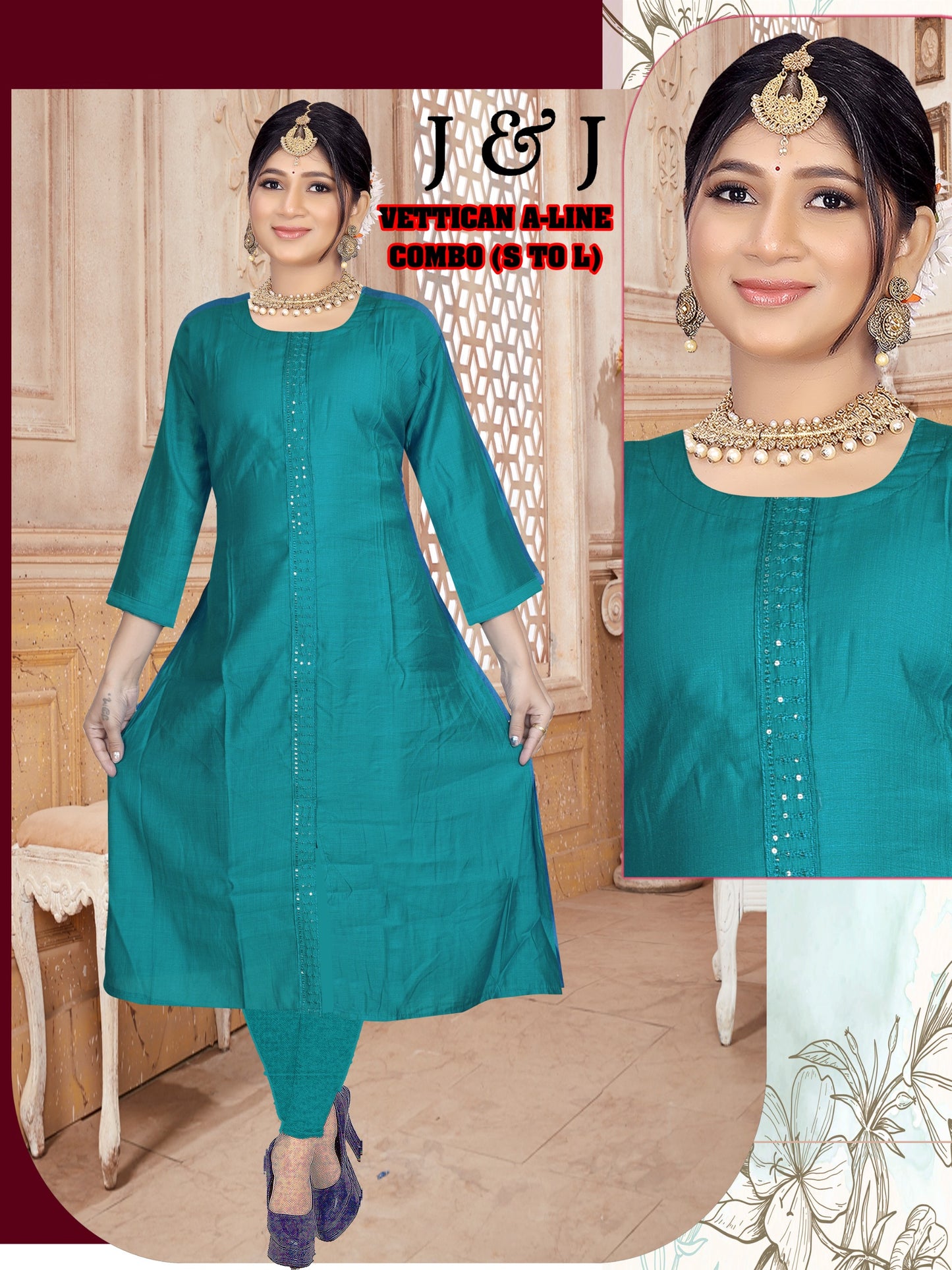 Emerald Elegance: Vettican A-Line Kurti