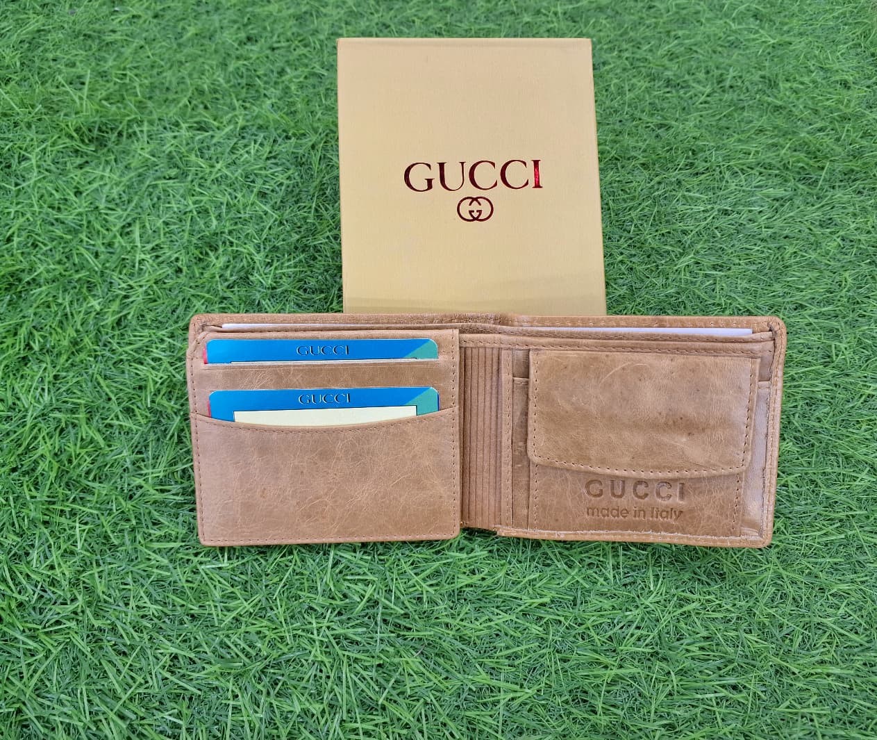Premium GUCCI Men's Bifold Leather Wallet – Classic Tan (Made in Italy)
