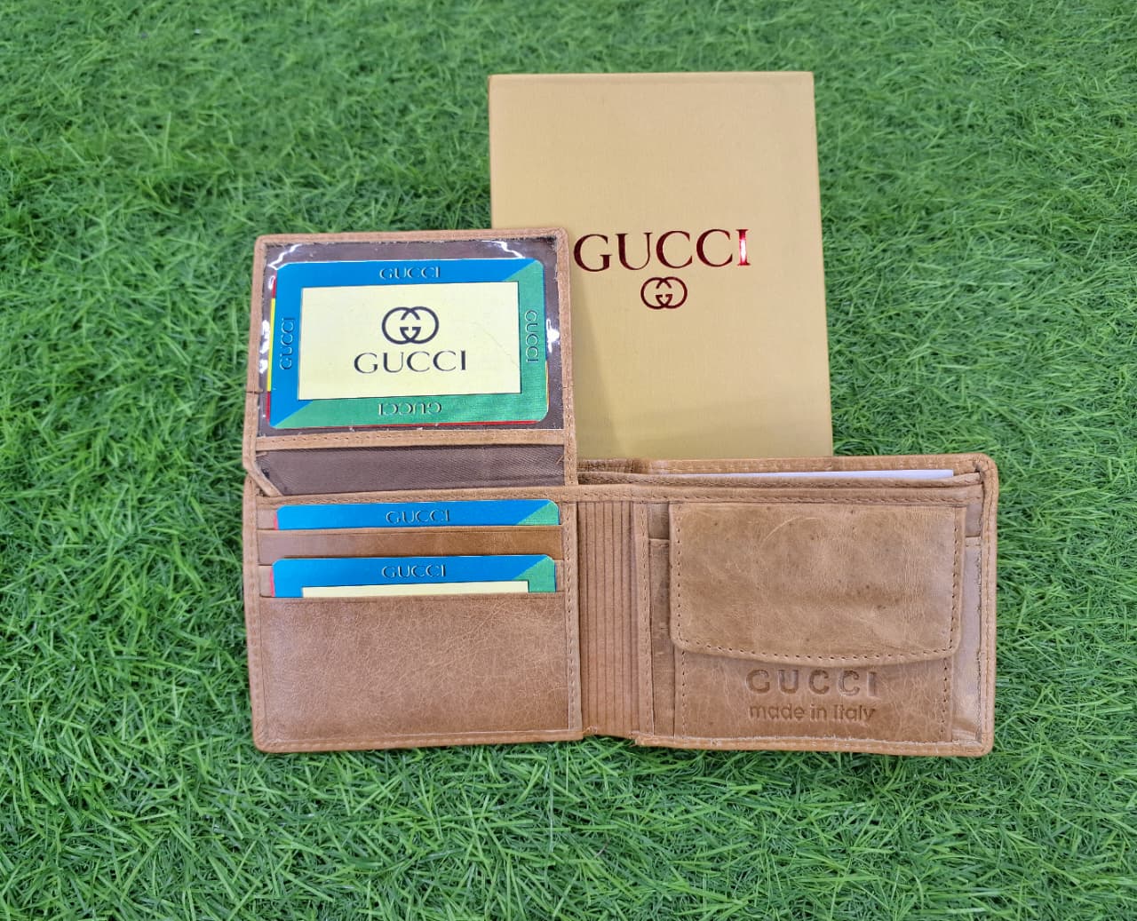 Premium GUCCI Men's Bifold Leather Wallet – Classic Tan (Made in Italy)