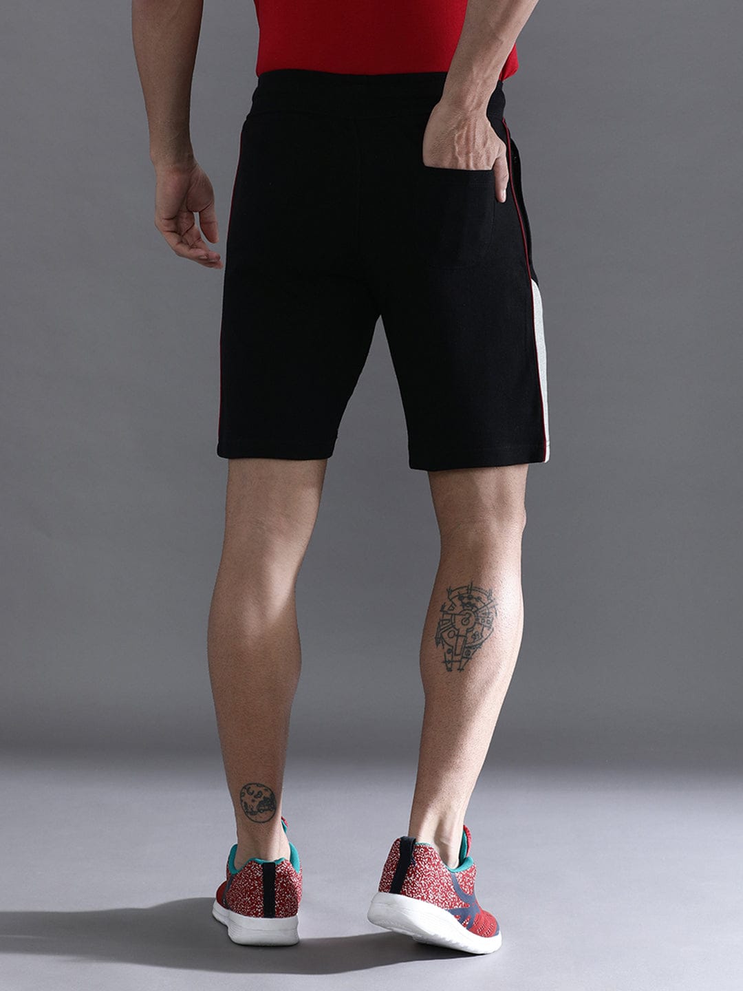 Solid Black Slim Fit Track Shorts
