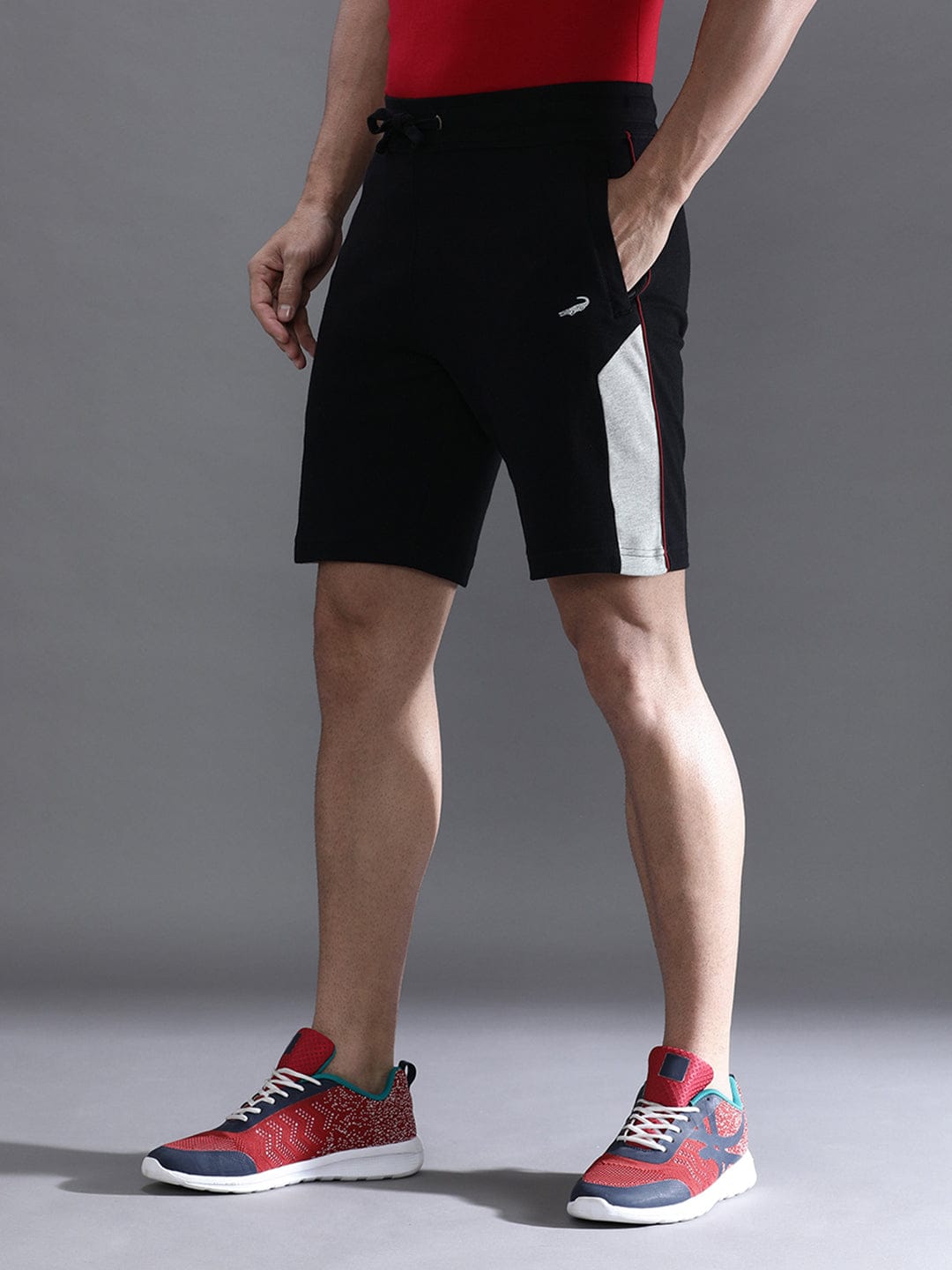 Solid Black Slim Fit Track Shorts