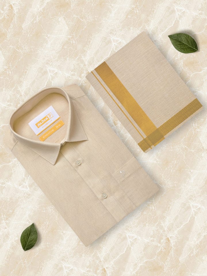 Kondattam Tissue Shirt & Gold Border Dhoti Set
