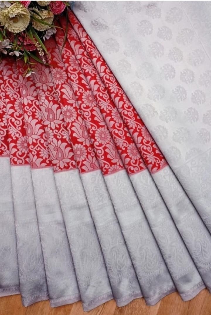 Silver and Red Saree - A Classic Choice for Women