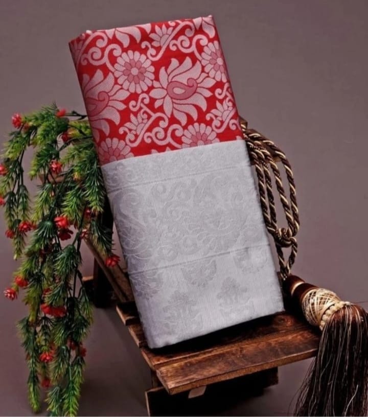 Silver and Red Saree - A Classic Choice for Women