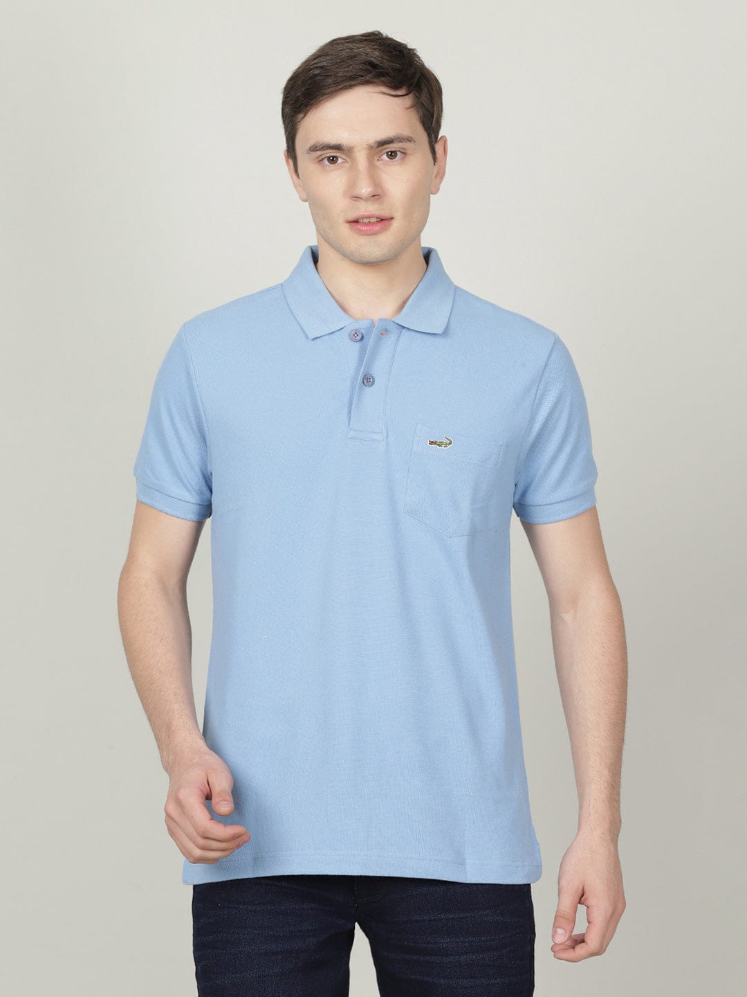 CROCODILE Casual Polo T-Shirt Solid Blue with Pocket