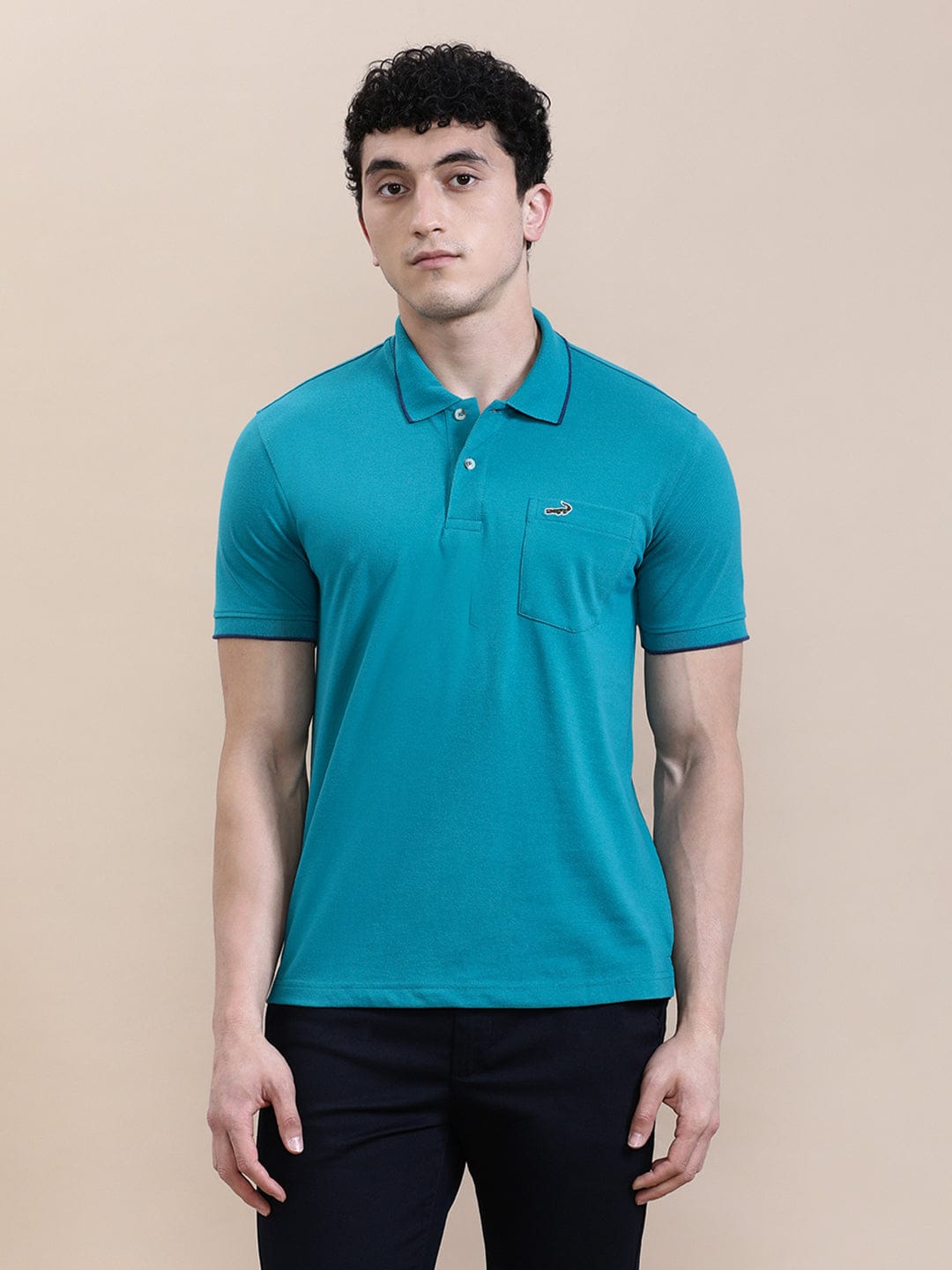 CROCODILE Jade Green Solid Polo T-Shirt with Pocket