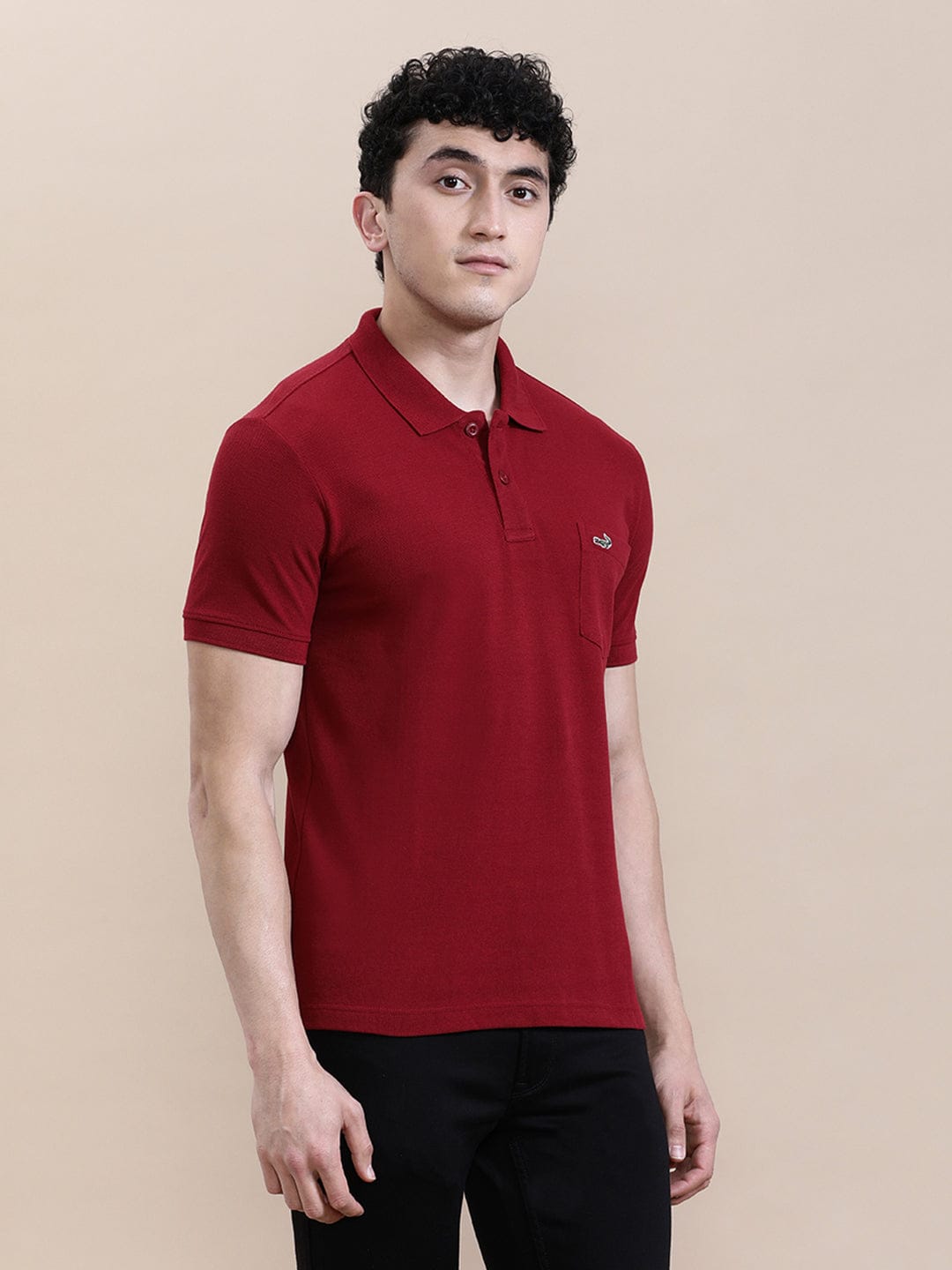 CROCODILE Brick Red Solid Polo T-Shirt with Pocket