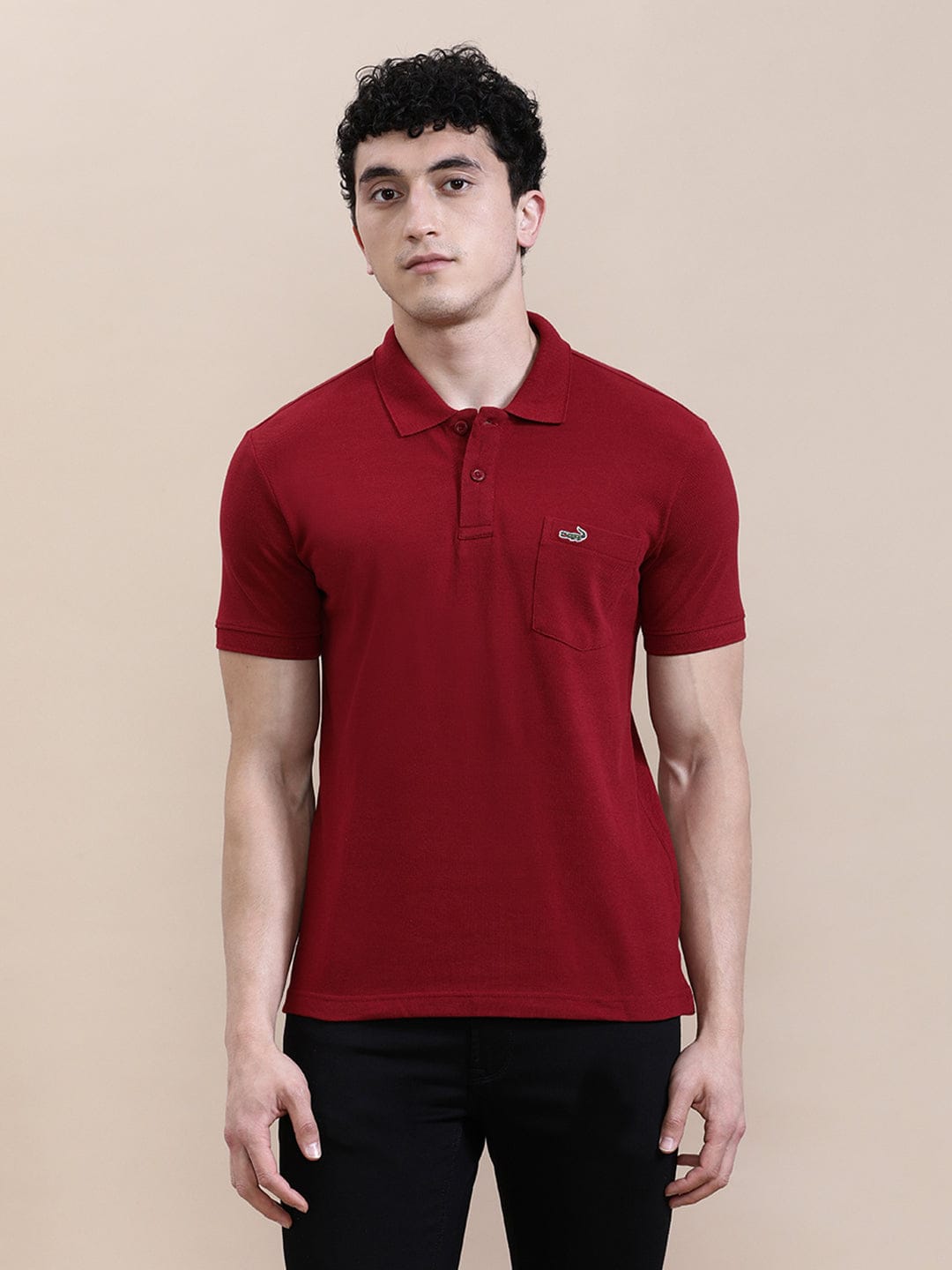 CROCODILE Brick Red Solid Polo T-Shirt with Pocket