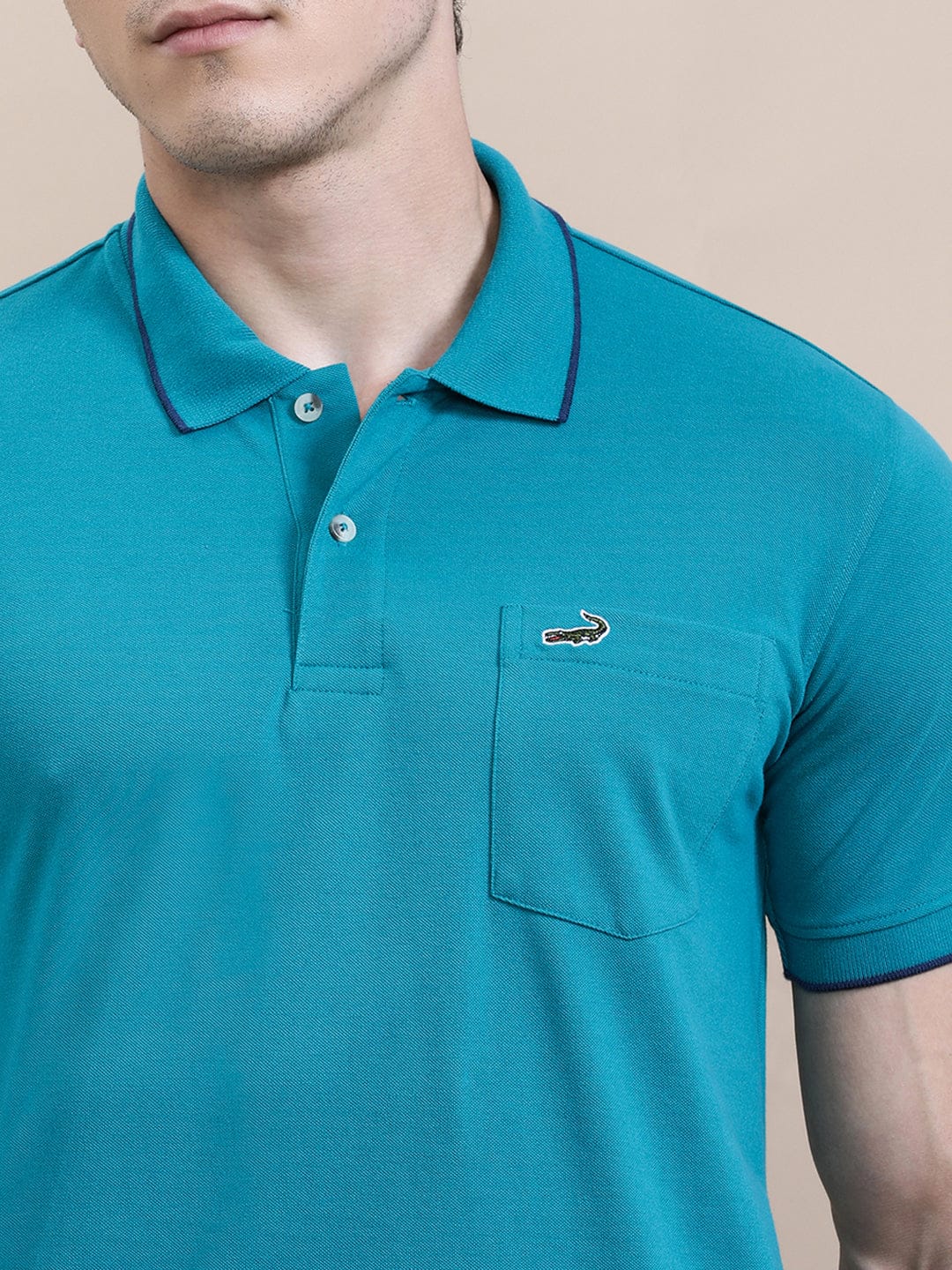 CROCODILE Jade Green Solid Polo T-Shirt with Pocket