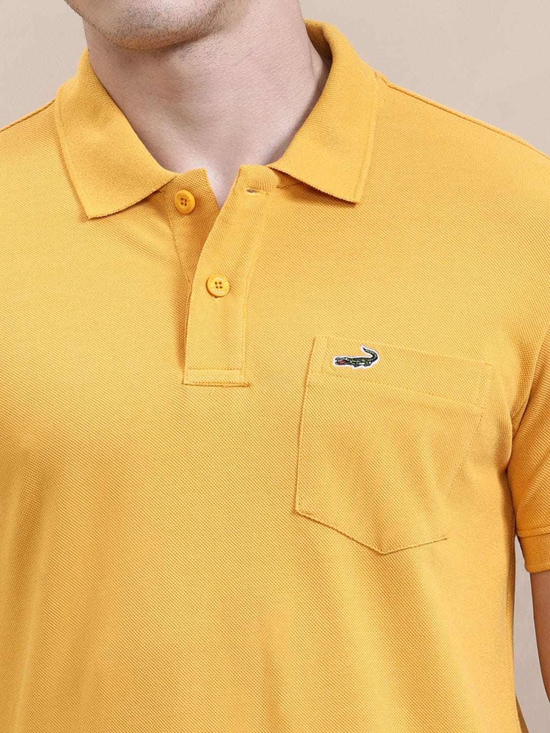 CROCODILE Mustard Yellow Solid Polo T-Shirt with Pocket