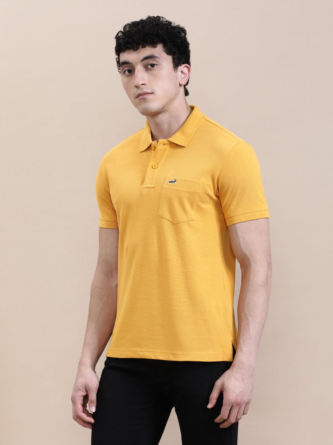 CROCODILE Mustard Yellow Solid Polo T-Shirt with Pocket