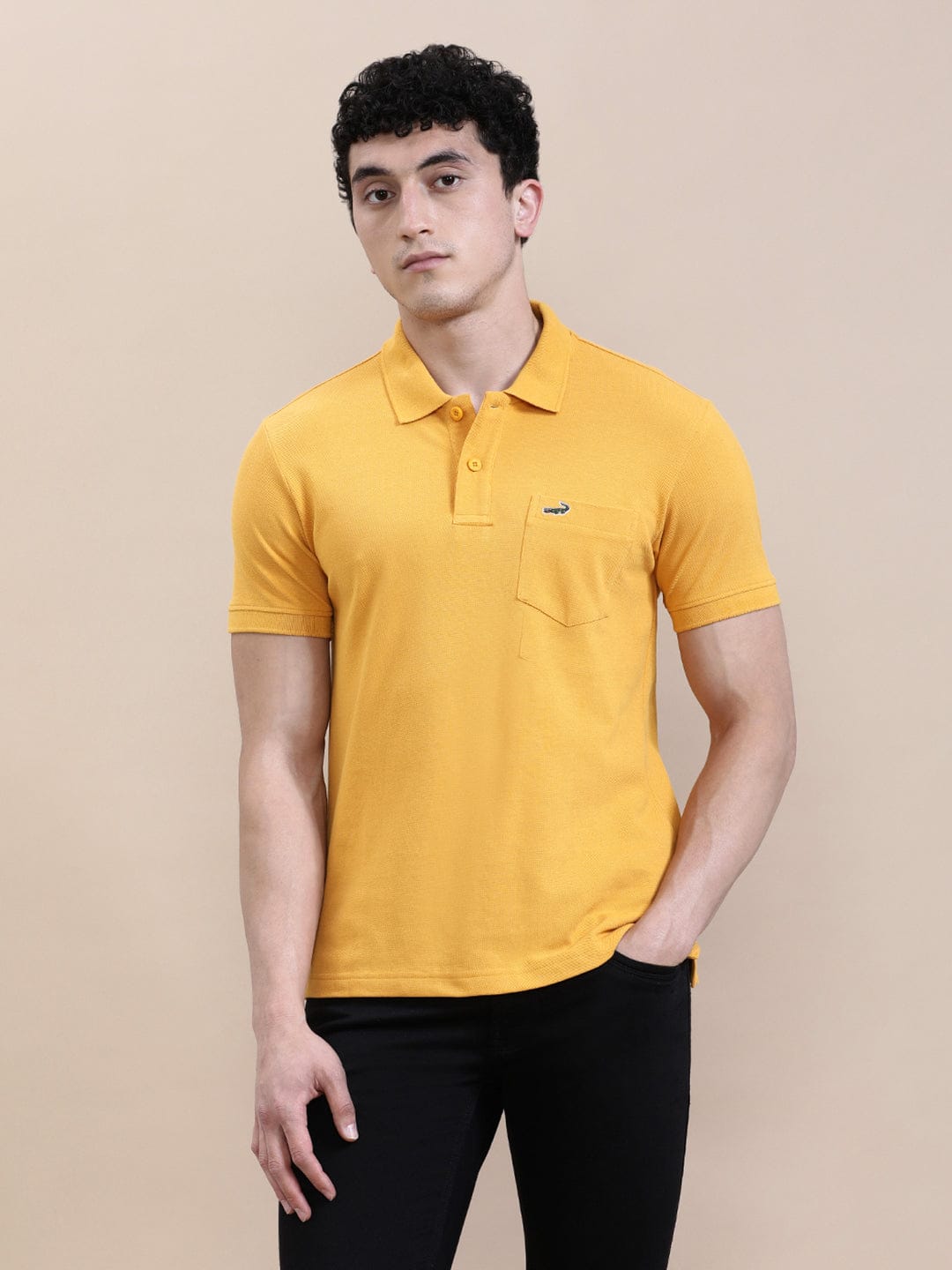 CROCODILE Mustard Yellow Solid Polo T-Shirt with Pocket
