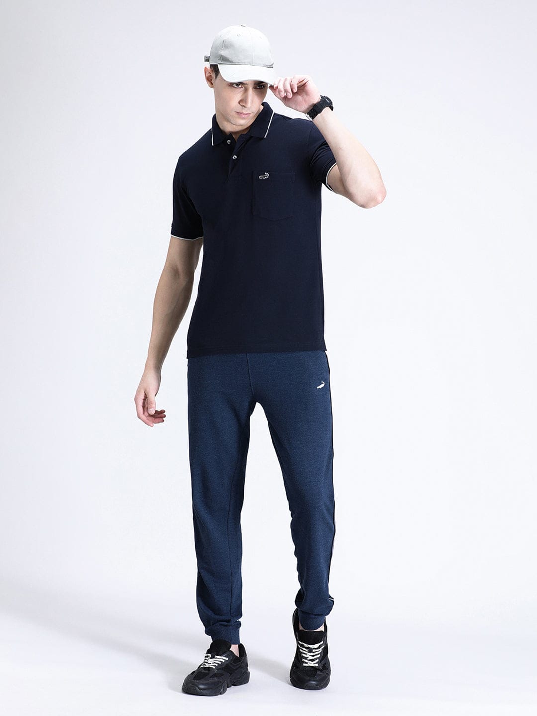 CROCODILE Casual Navy Solid Polo T-Shirt with Pocket
