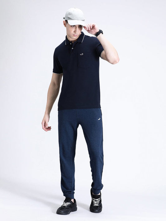 CROCODILE Casual Navy Solid Polo T-Shirt with Pocket