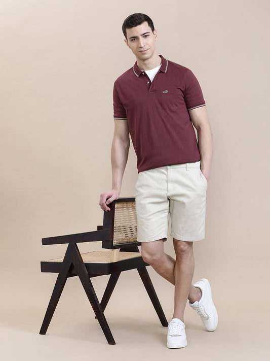 CROCODILE Maroon Solid Polo T-Shirt with Pocket