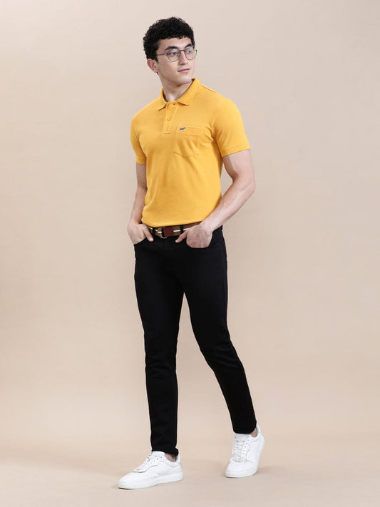 CROCODILE Mustard Yellow Solid Polo T-Shirt with Pocket
