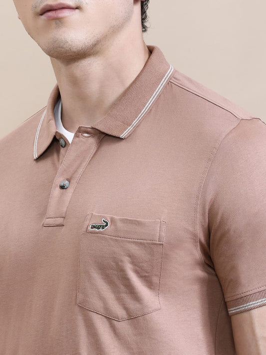 CROCODILE Solid Light Brown Polo T-Shirt with Pocket