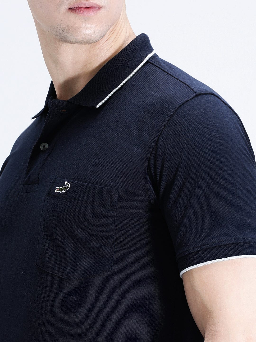 CROCODILE Casual Navy Solid Polo T-Shirt with Pocket