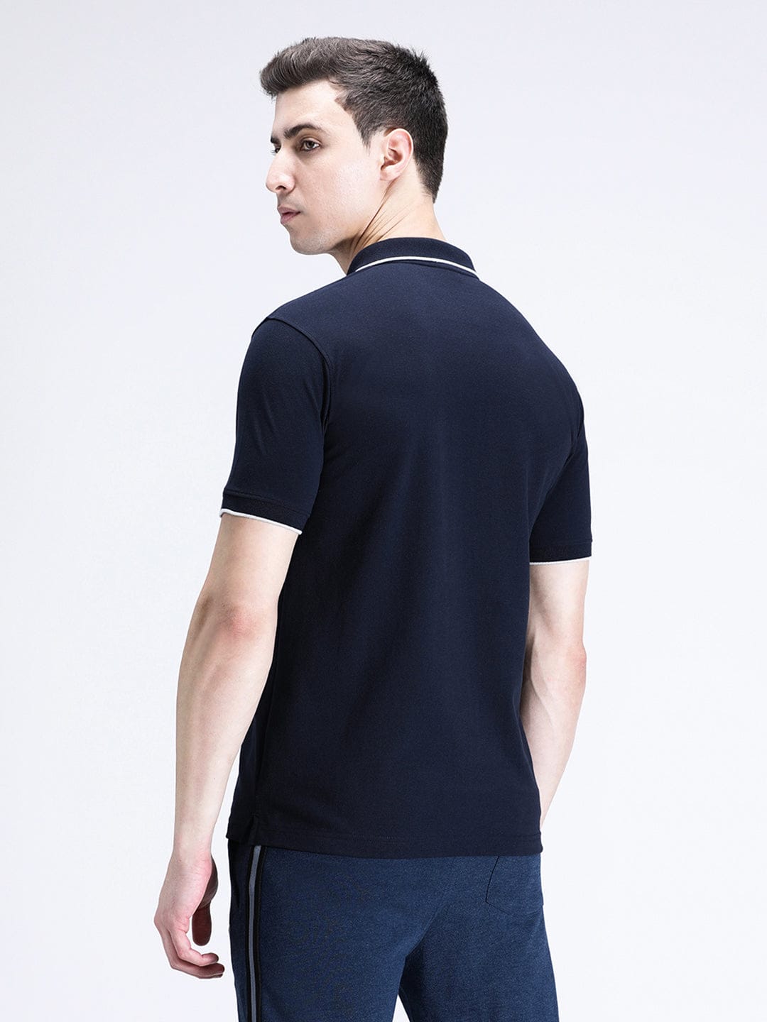 CROCODILE Casual Navy Solid Polo T-Shirt with Pocket