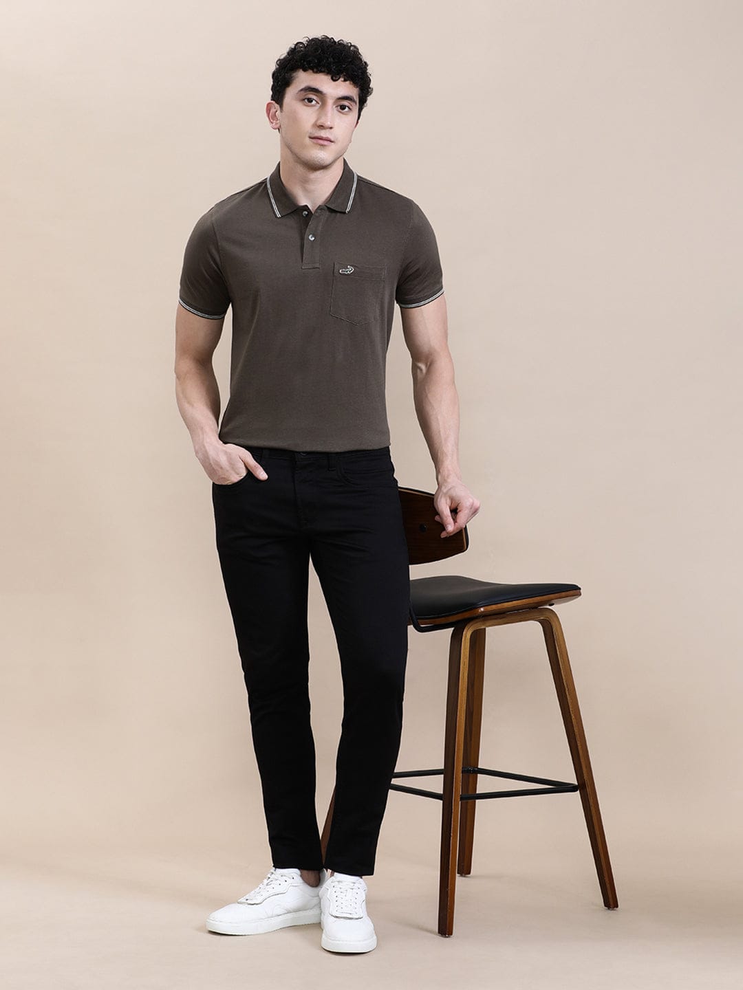 CROCODILE Dark Olive Green Solid Polo T-Shirt with Pocket