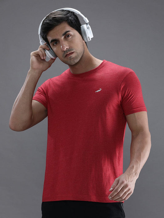 crocodile Red Melange solid casual t-shirt