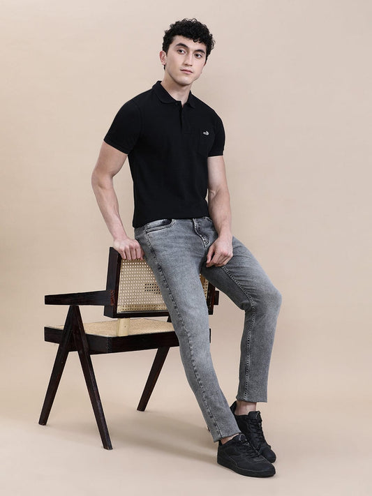 Crocodile Casual Solid Black Polo T-Shirt with Pocket