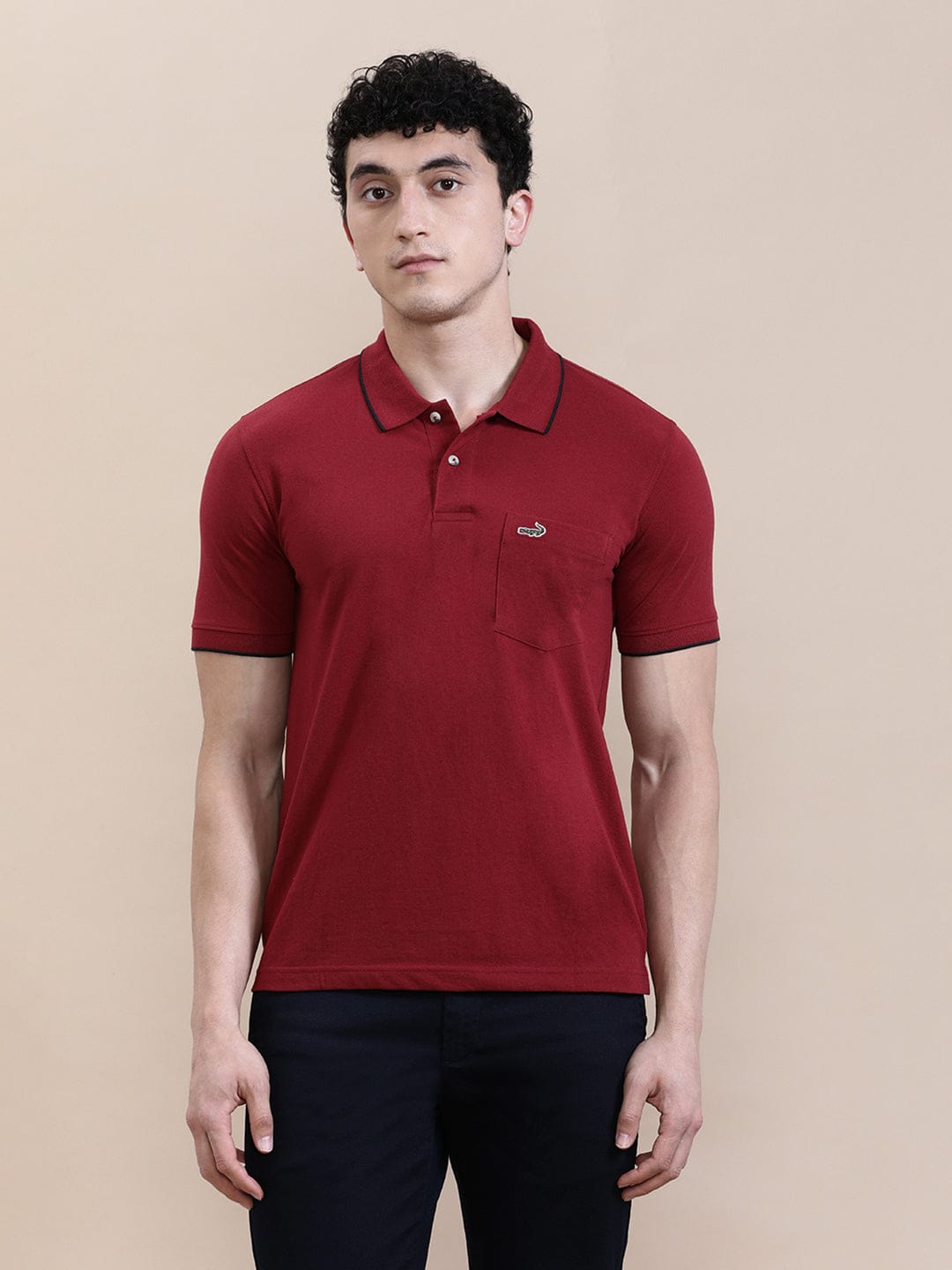 crocodile Solid Blood Stone Red Polo T-Shirt with Pocket