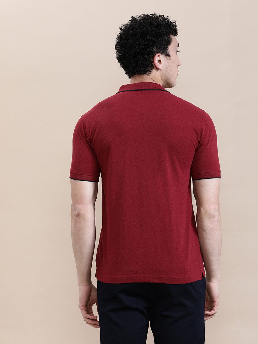 crocodile Solid Blood Stone Red Polo T-Shirt with Pocket