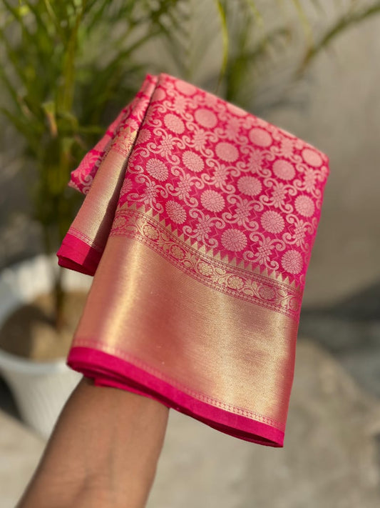 Luxurious pink Kanchipuram silk saree