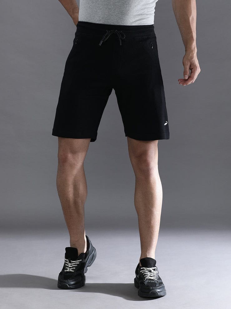 Solid Comfort Fit Black Track Shorts
